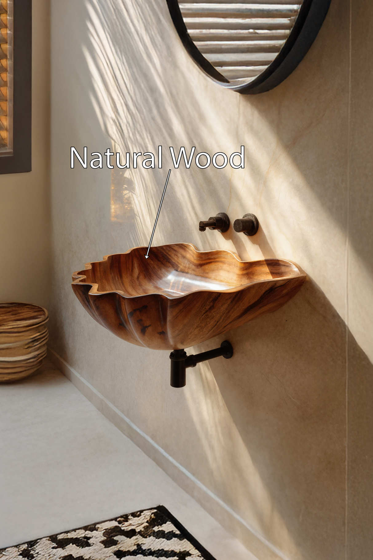 Handcrafted Solid Wood Wash Basin For Luxury Bathroom Furniture Decor