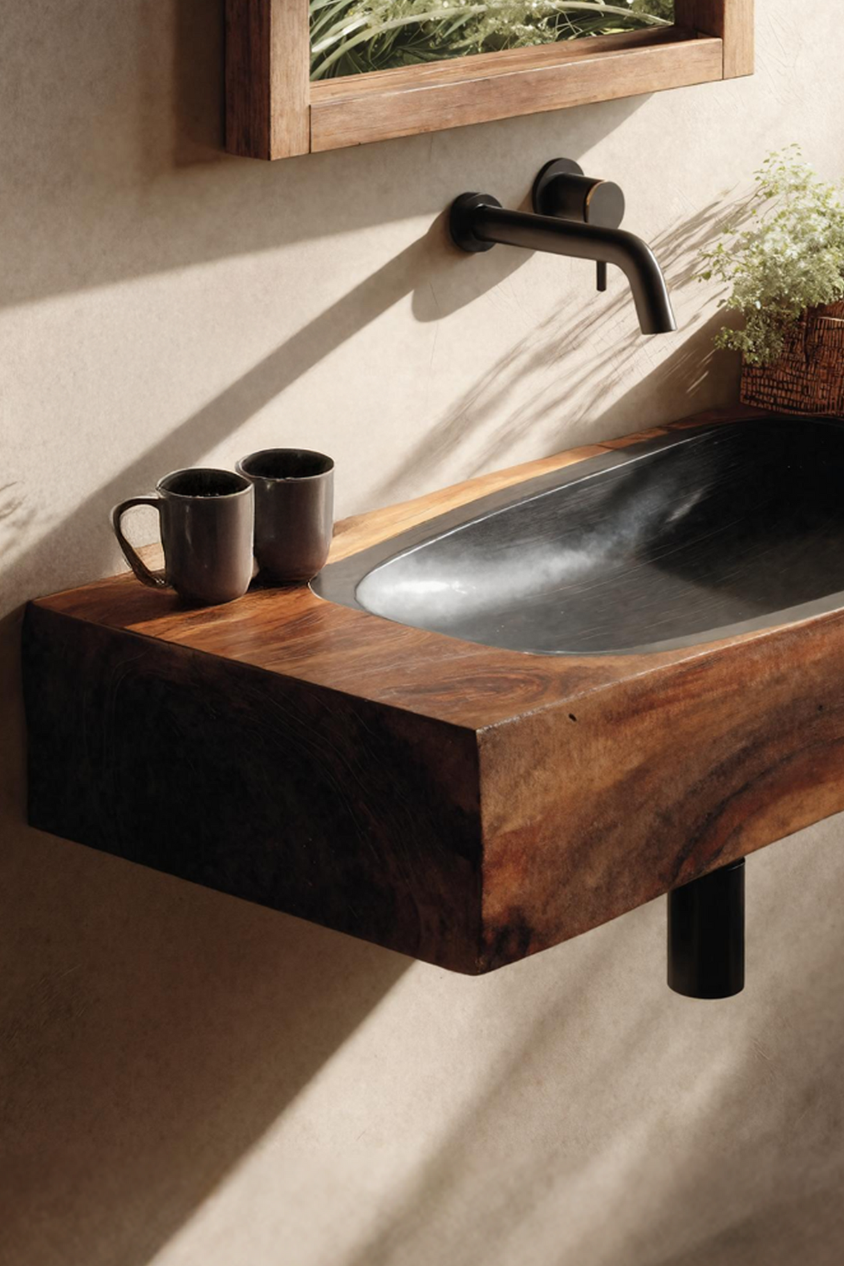 Farmhouse Wooden Live Edge Wood Basin For Organic Bathroom Design