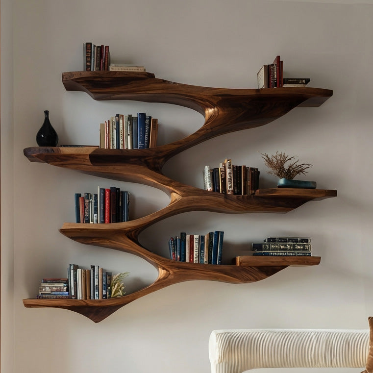 Mid Century Wooden Wall Shelf For Living Room Space