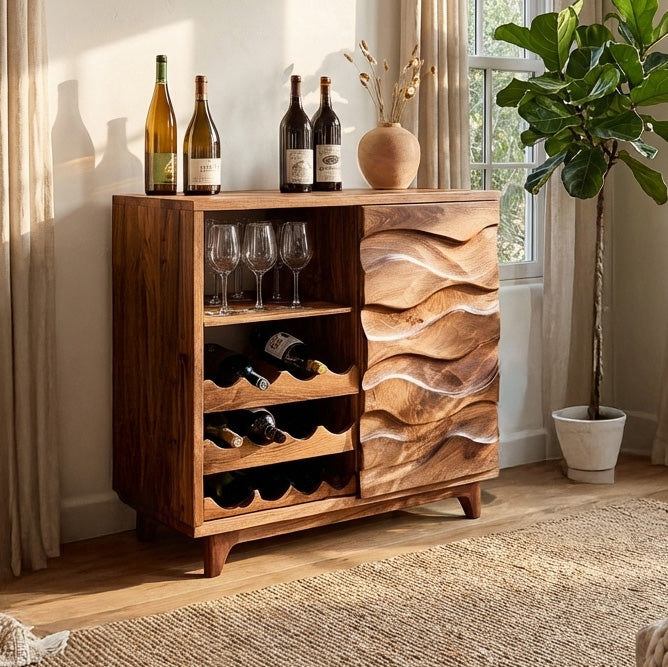 Modern Wine Cabinet Natural Wood For Dining Room