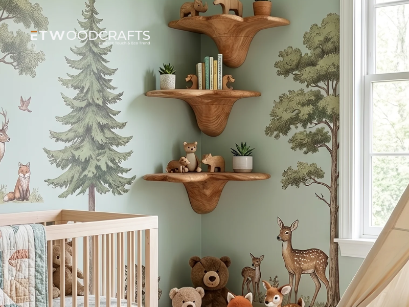 Farmhouse Handcrafted Solid Wood Mushroom Shelf - Rustic Charm Meets Functional Wall Storage
