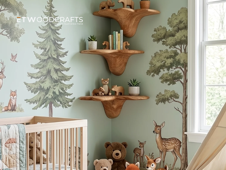 Farmhouse Handcrafted Solid Wood Mushroom Shelf - Rustic Charm Meets Functional Wall Storage