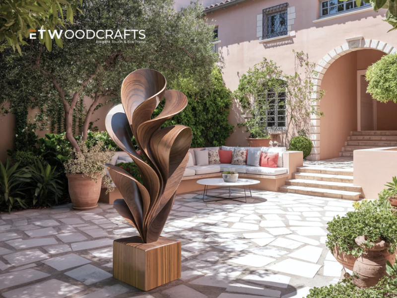 Handcrafted Solid Wood Abstract Sculpture For Entryway