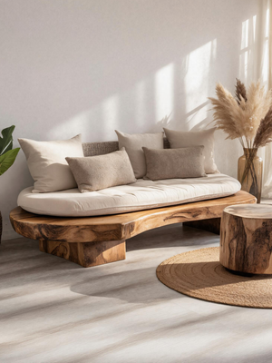 Modern Sofa With Organic Carved Base For Living Room