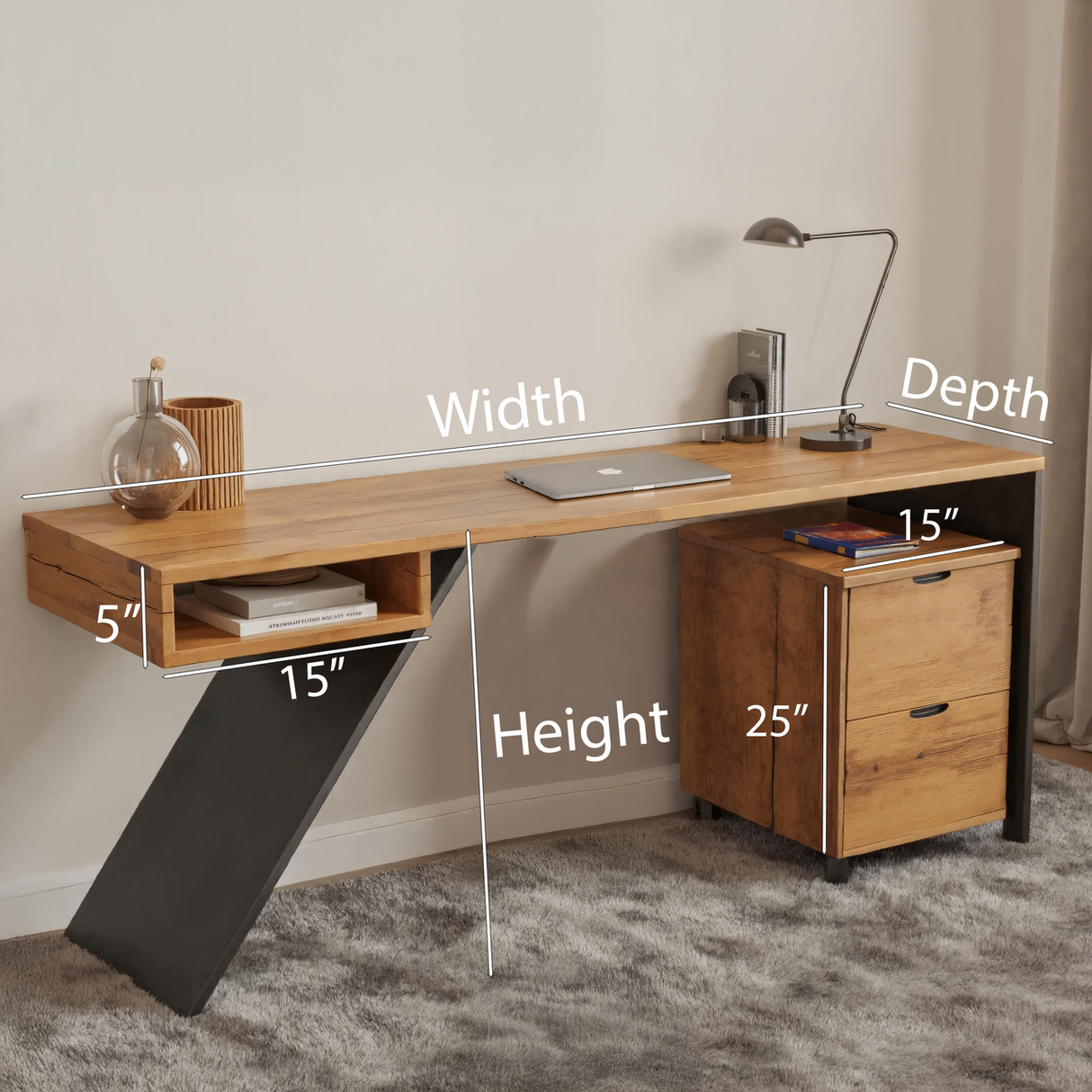 Modern Wood Desk With Storage Cabinet For Home Office Or Studio