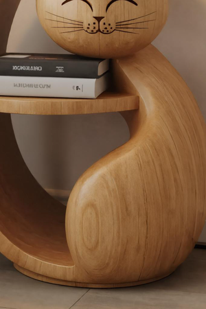 Whimsical Cat Shaped Wooden Side Table For Bedroom