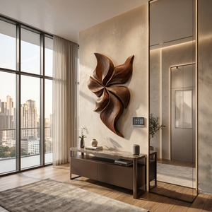 Modern Wooden Wall Art With Floral Inspired Sculpture For Living Room