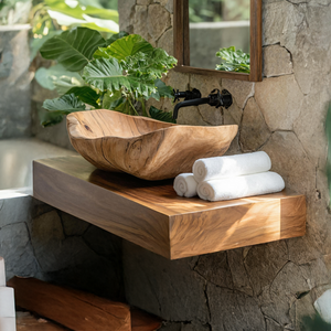Mid Century Wooden Vessel Sink For Bathroom Vanity Decor