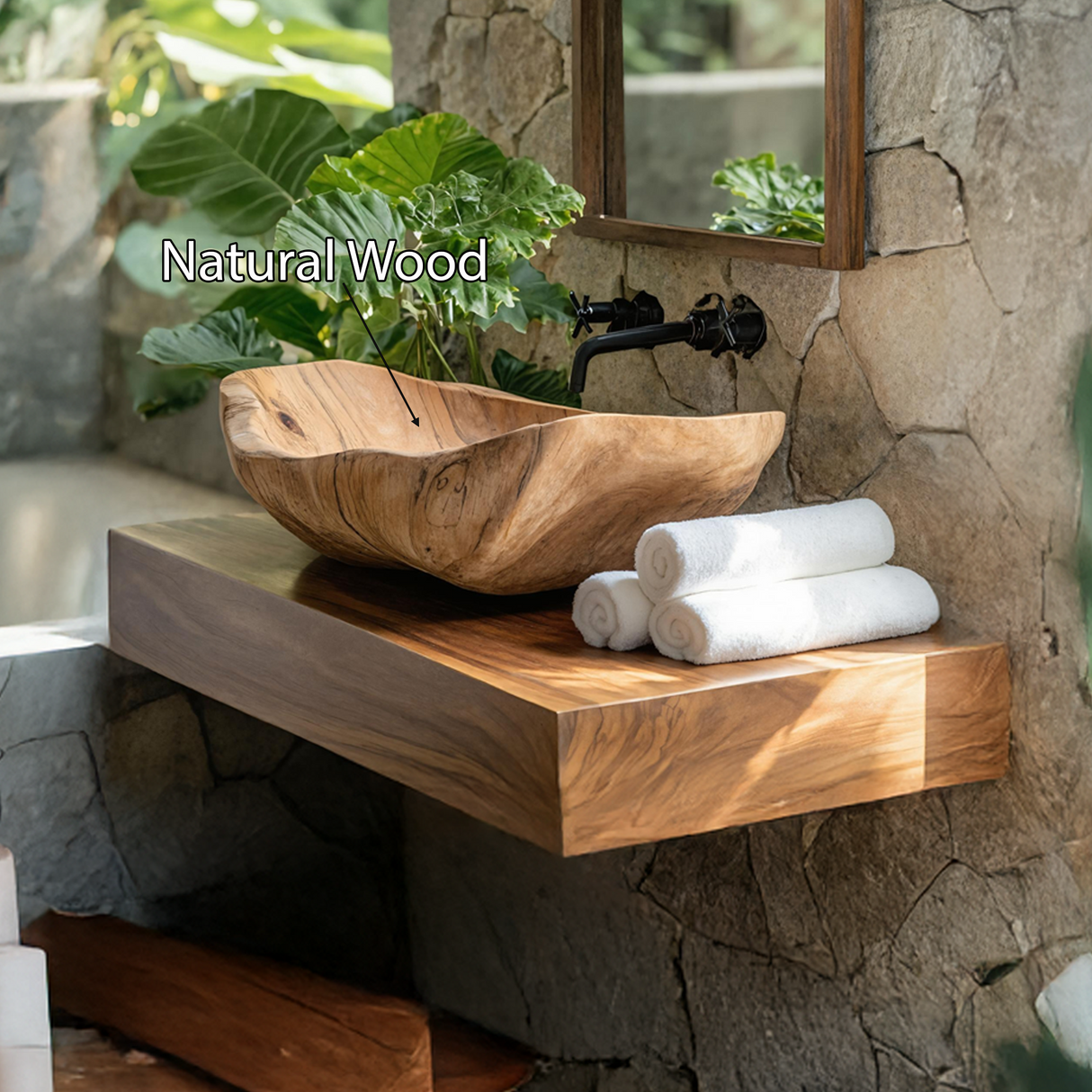 Mid Century Wooden Vessel Sink For Bathroom Vanity Decor