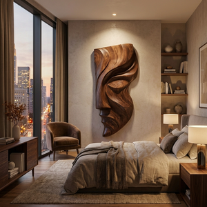Contemporary Abstract Face Wooden Wall Art Hand Carved For Home