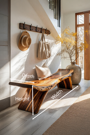 Rustic Live Edge Bench With Organic Curves For Entryway