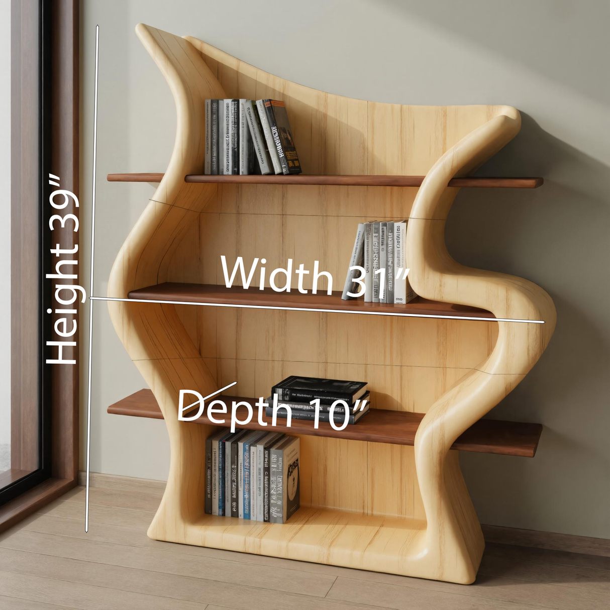 Sculptural Bookshelf With Organic Curves For Living Room Or Office