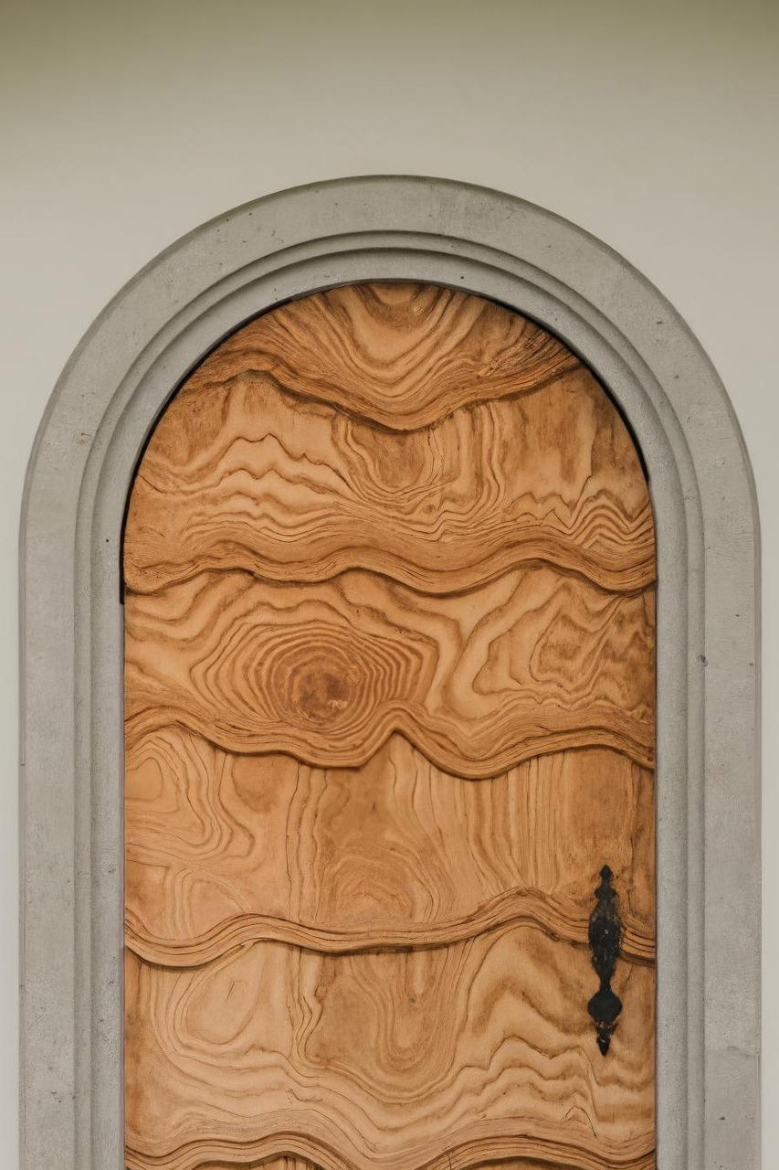 Artistic Arched Front Door With Carved Wave For Villa Or Architecture
