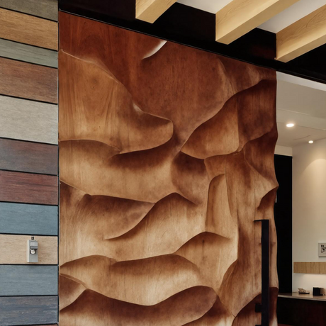Modern Sculptural Carved Door With 3D Wave For Entryway Or Foyer