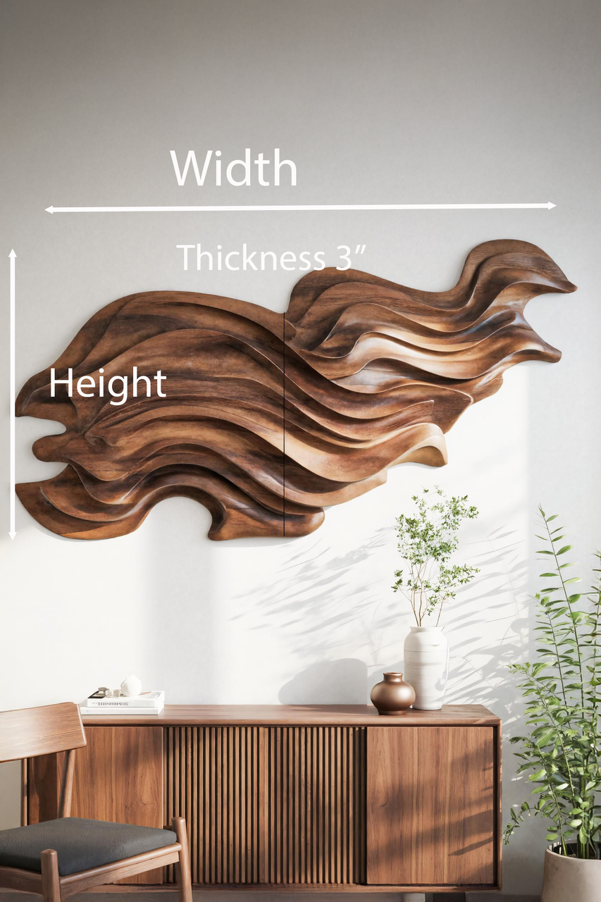 Flowing Wave Wall Sculpture With Abstract Carving For Living Room