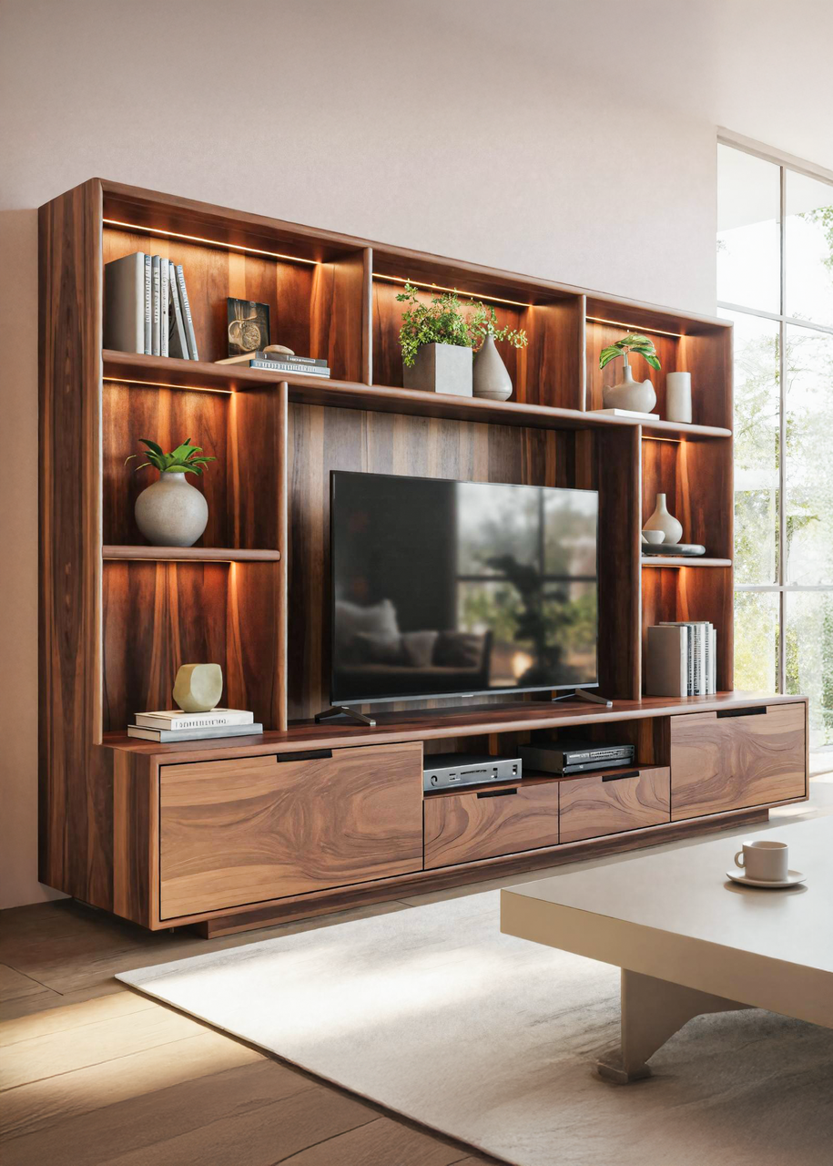 Modern TV Wall Unit With LED Shelves For Living Room