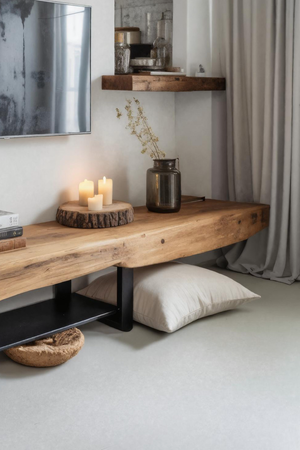 Rustic TV Shelf With Metal Legs For Minimalist Living Room