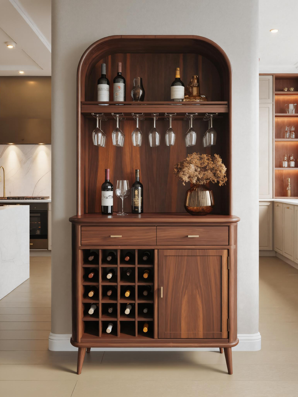 Mid Century Arched Wine Cabinet For Kitchen