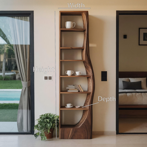 Organic Wooden Standing Shelf With Curved Side For Living Display