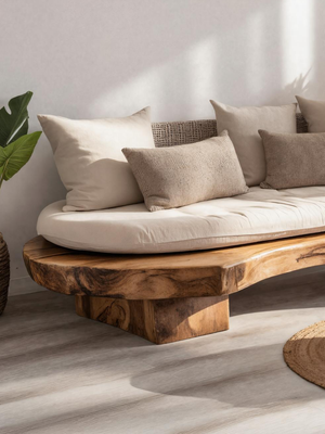 Modern Sofa With Organic Carved Base For Living Room