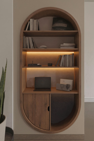 Arched Wooden Wall Bookshelf With Storage For Living Room