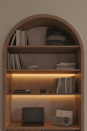Arched Wooden Wall Bookshelf With Storage For Living Room