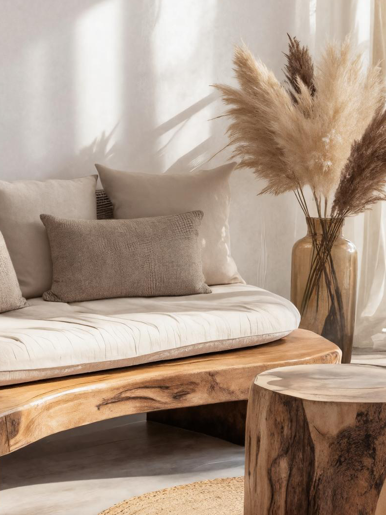 Modern Sofa With Organic Carved Base For Living Room