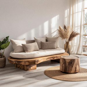 Modern Sofa With Organic Carved Base For Living Room