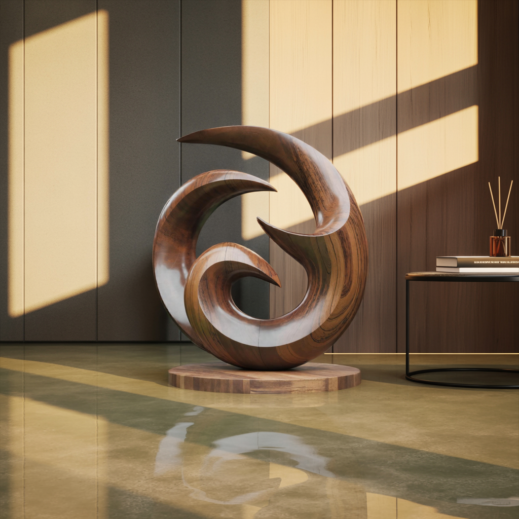 Farmhouse Abstract Wooden Sculpture For Living Room