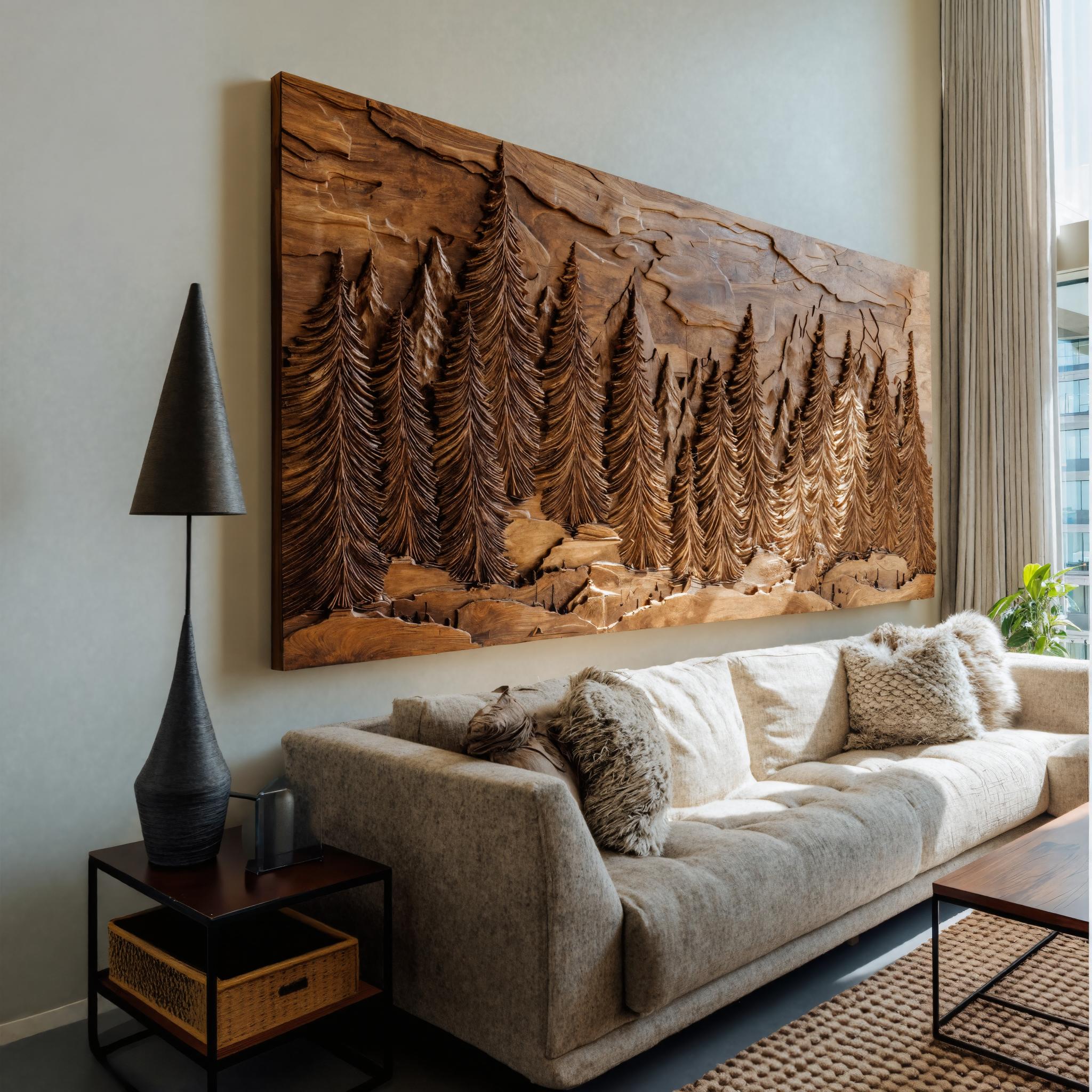 Hand Carved Wall Art With Forest Landscape For Living Room – ET