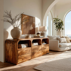 Contemporary Wood Sideboard With 3 Compartments For Home Storage