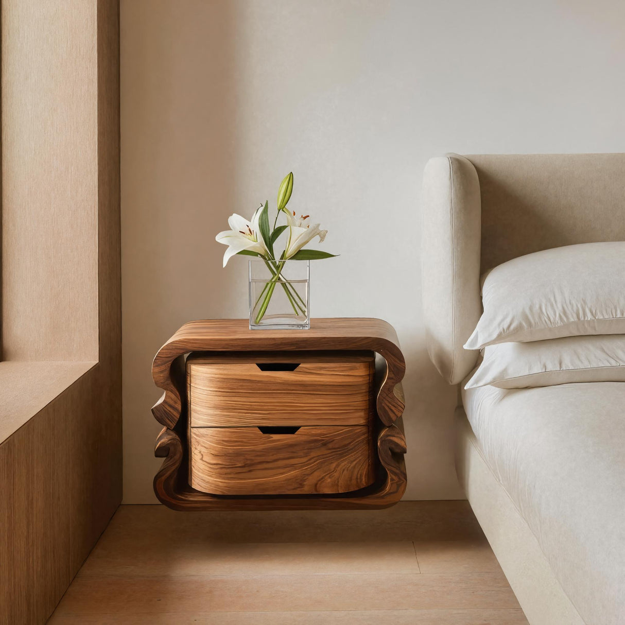 Sculptural Floating Nightstand For Modern Bedroom