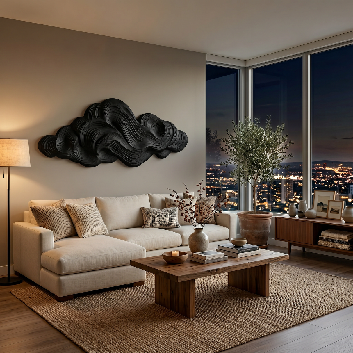 Minimalist Sculpture Cloud Wooden Wall Art For Apartment Living Room