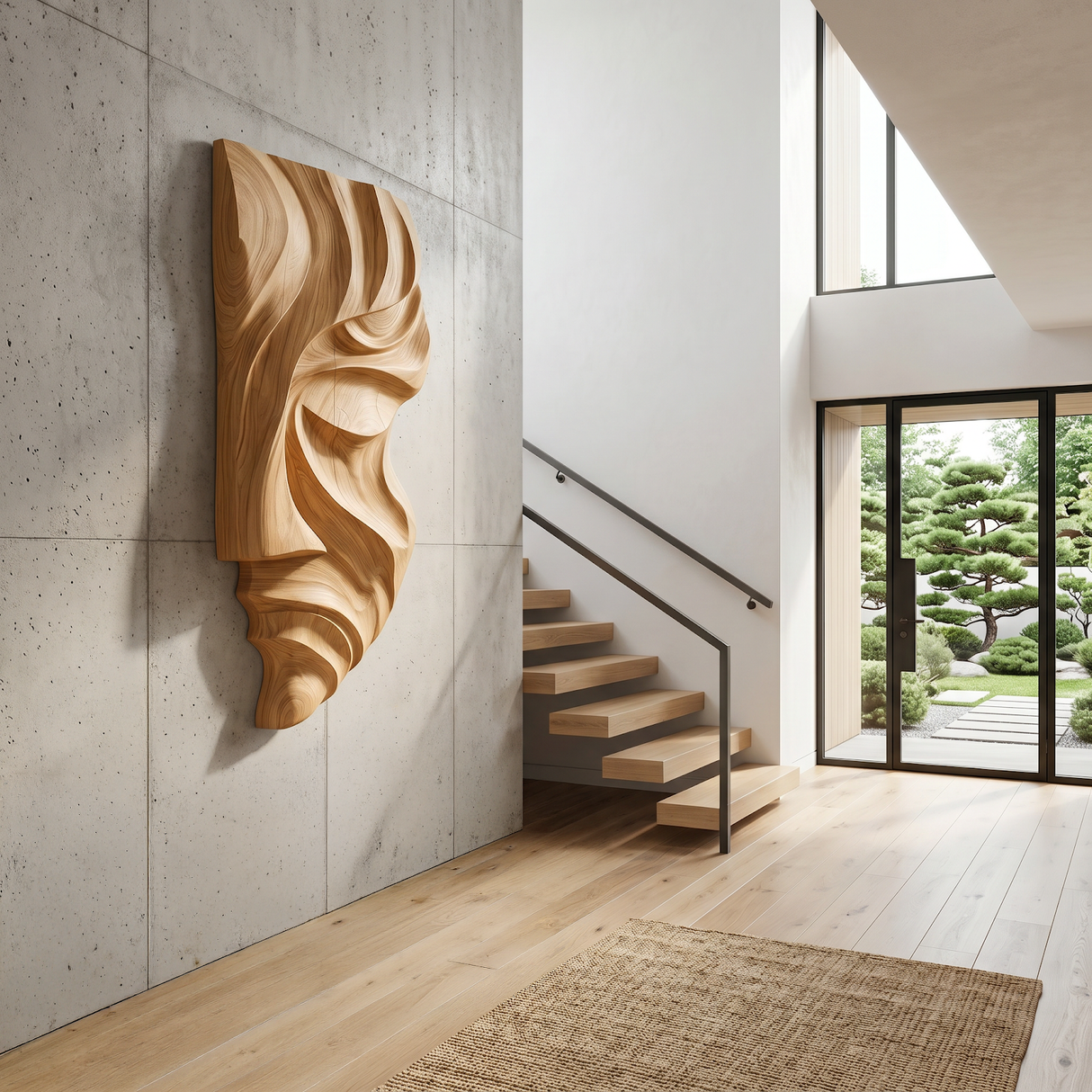 Contemporary Abstract Face Wooden Wall Art Hand Carved For Home