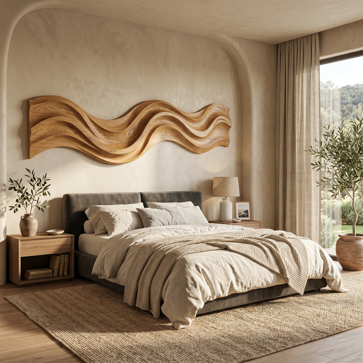 Modern Wooden Wall Art With Flowing Form For Living Space