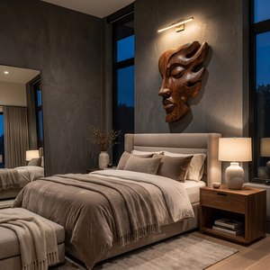 Handcrafted Wooden Face Wall Art With Sculptural Form For Interior