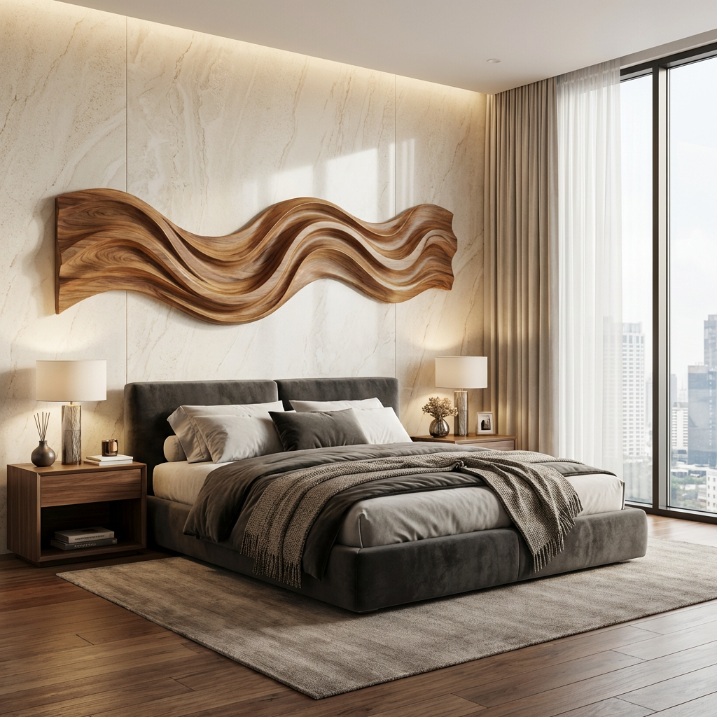 Modern Wooden Wall Art With Flowing Form For Living Space