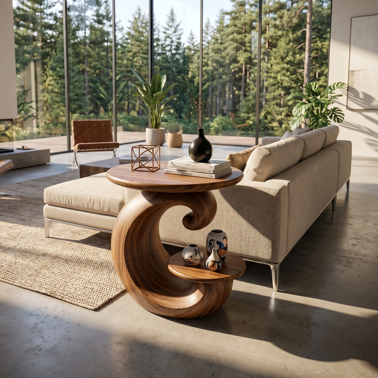 Organic Curved Side Table Forest Living Room