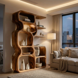 Minimalist Artistic Natural Wood Bookshelf For Living Room