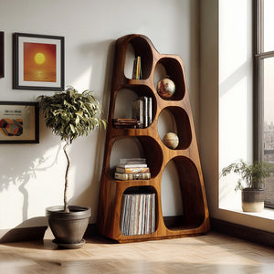 Organic Wooden Bookshelf For Japandi Furniture Decor