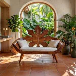Modern Maple Leaf Carved Bench For Patio Interior Area