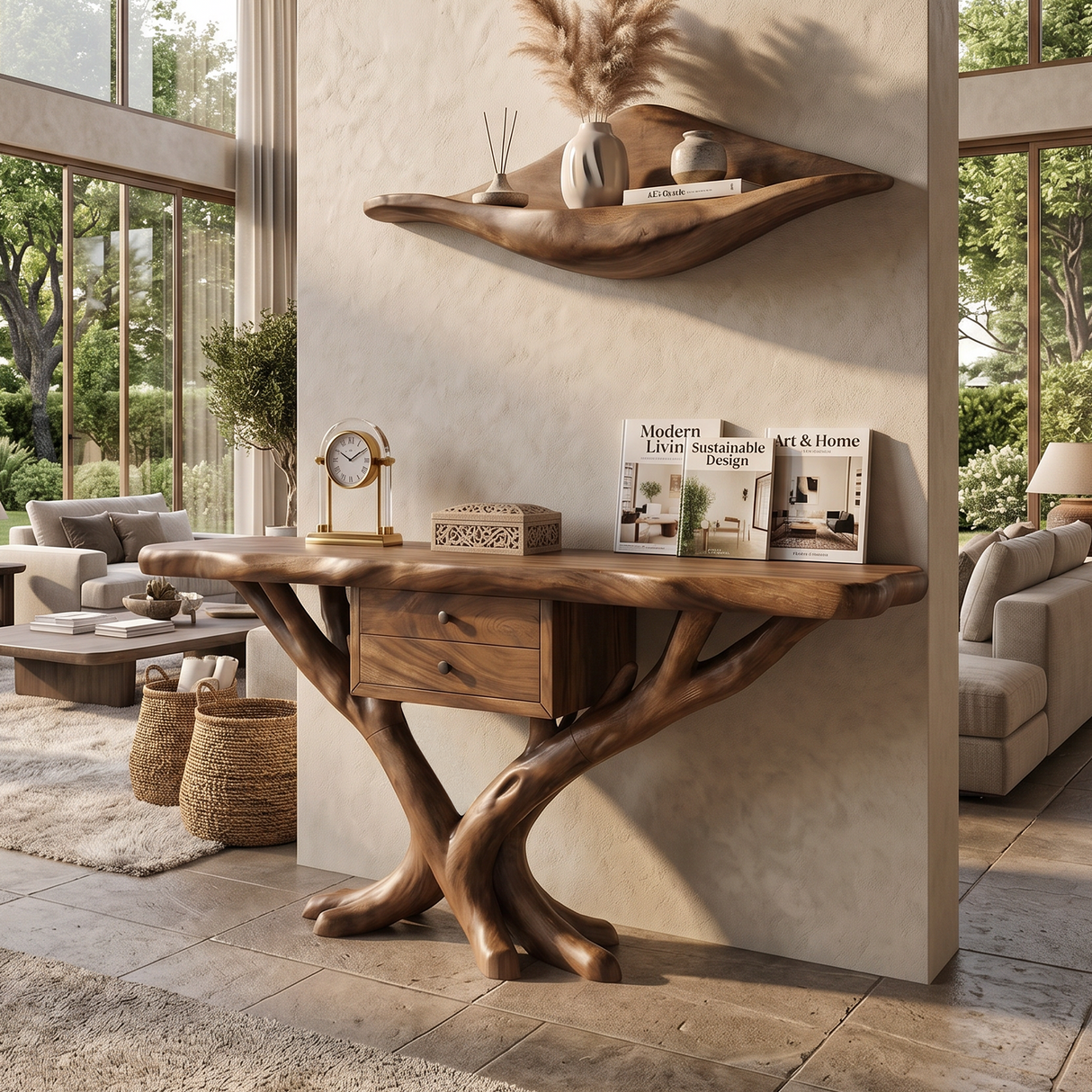 Organic Modern Tree Base Console Table Luxury Entryway