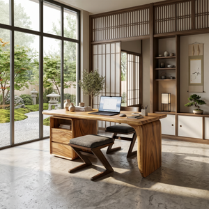 Japandi Study Desk With Curved Legs For Zen Office Room