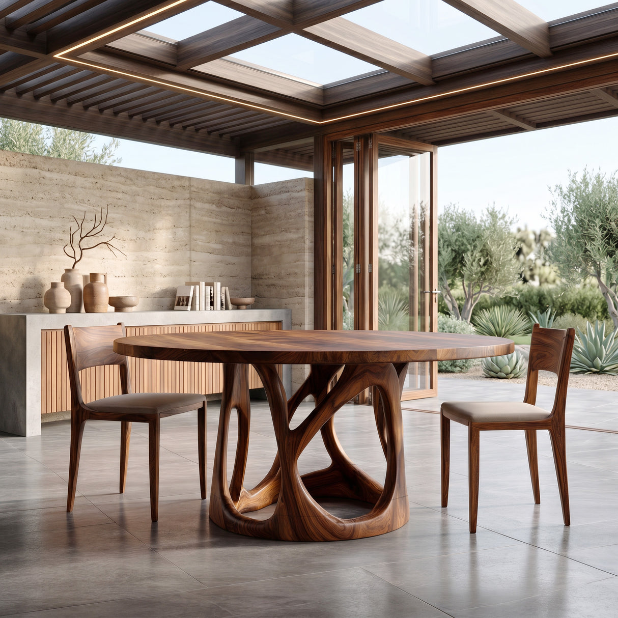 Organic Round Dining Table With Sculptural Leg For Dining Room