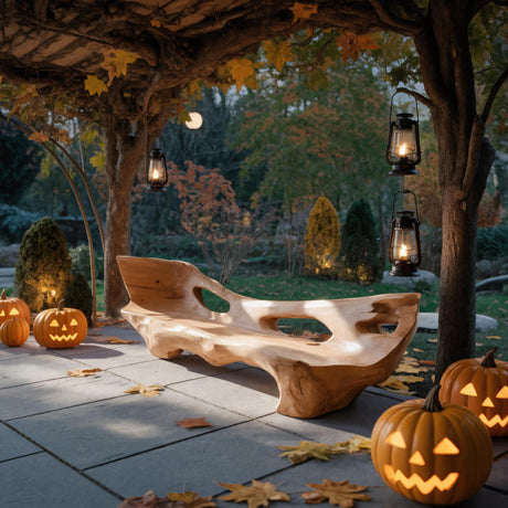 Artistic Halloween Live Edge Bench For Outdoor Or Entryway