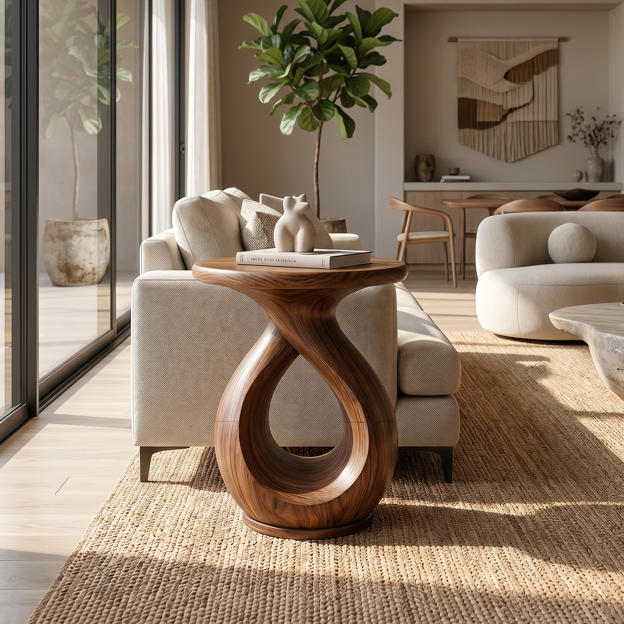Japandi Twisted Side Table Contemporary Reading Nook