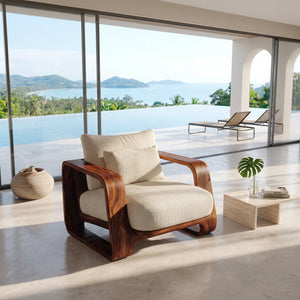 Organic Wooden Wide Armchair For Living Room