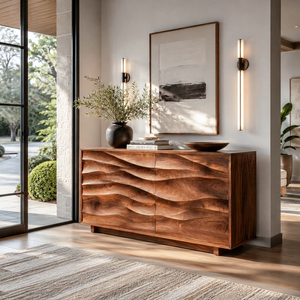 Modern Organic Wave Carved Sideboard For Festive Home Decor