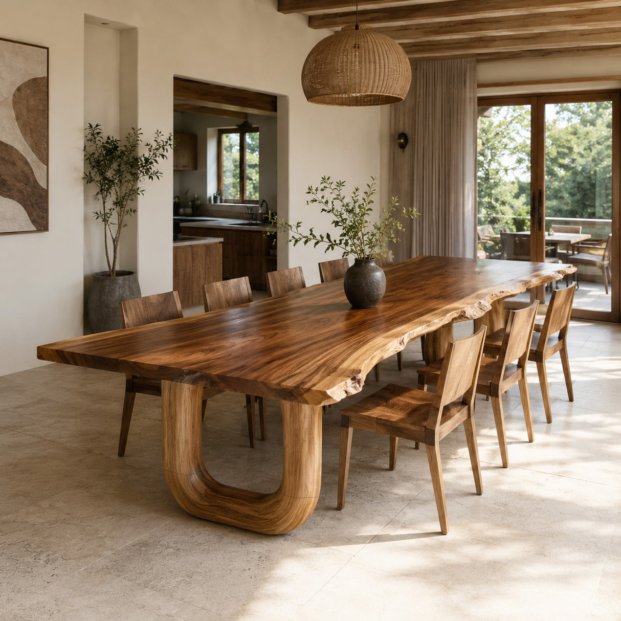 Organic Dining Table With Shape Carved Base For Kitchen