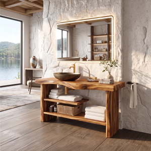 Handcrafted Wooden Storage Vanity For Bathroom Decor